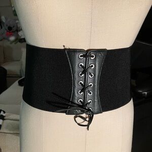 Zara Black Elastic Lace-Up Waist Belt with Silver Eyelets